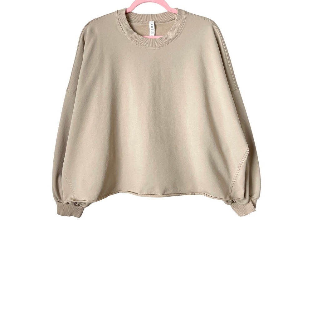 Lululemon Perfectly Oversized Cropped Crewneck Sweatshirt Beige Tan M/L Cotton